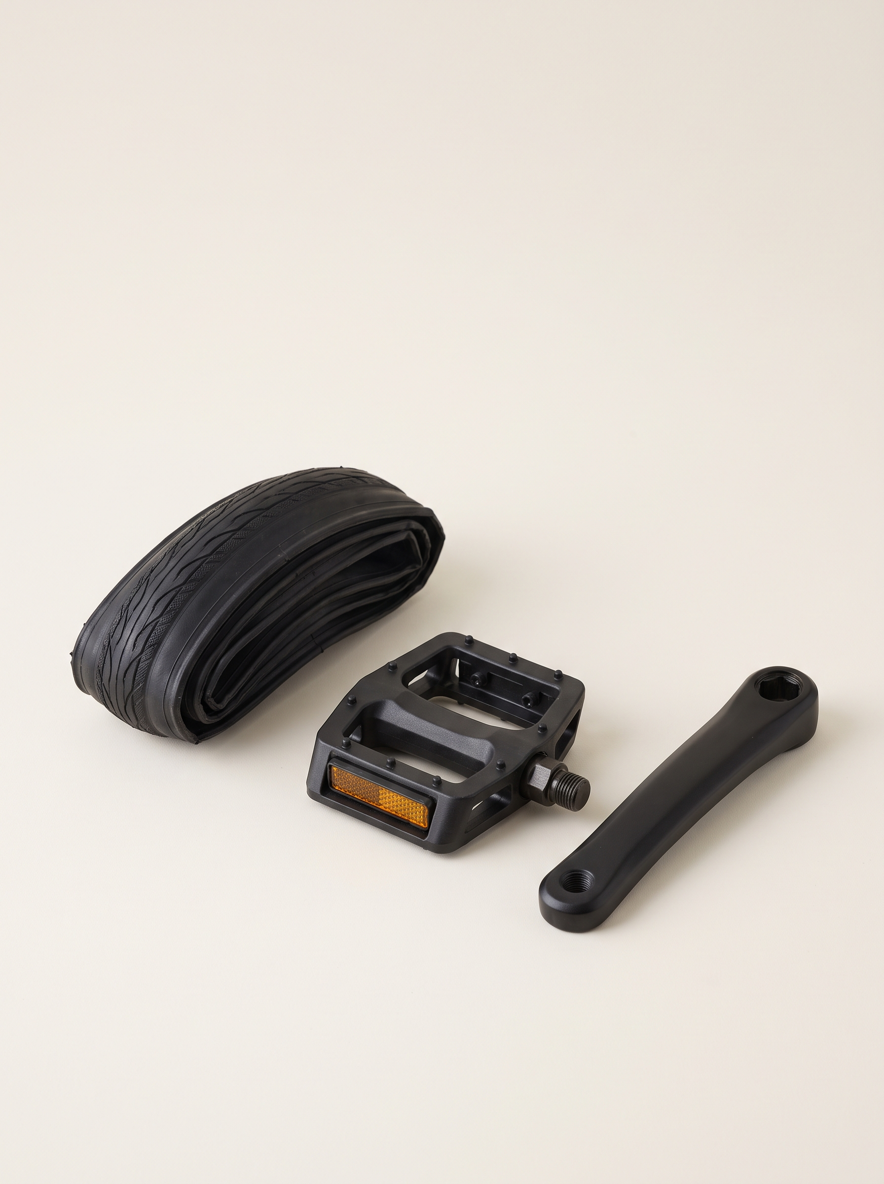Bicycle pedals, crank and tire