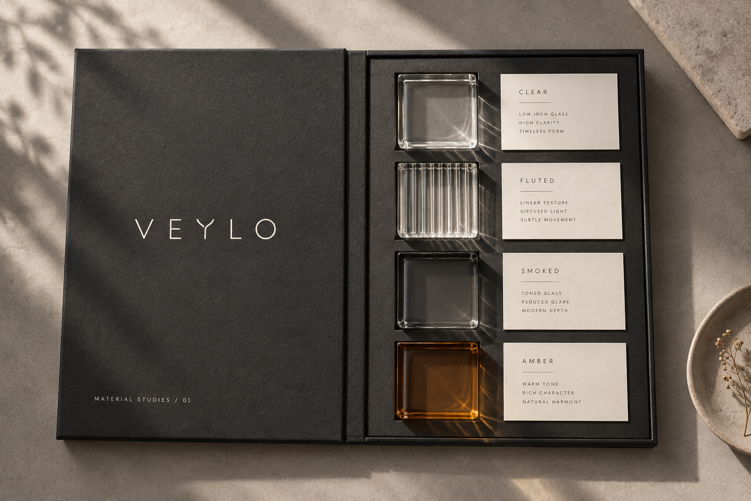Trade sample kit / material studies — concept visualization
