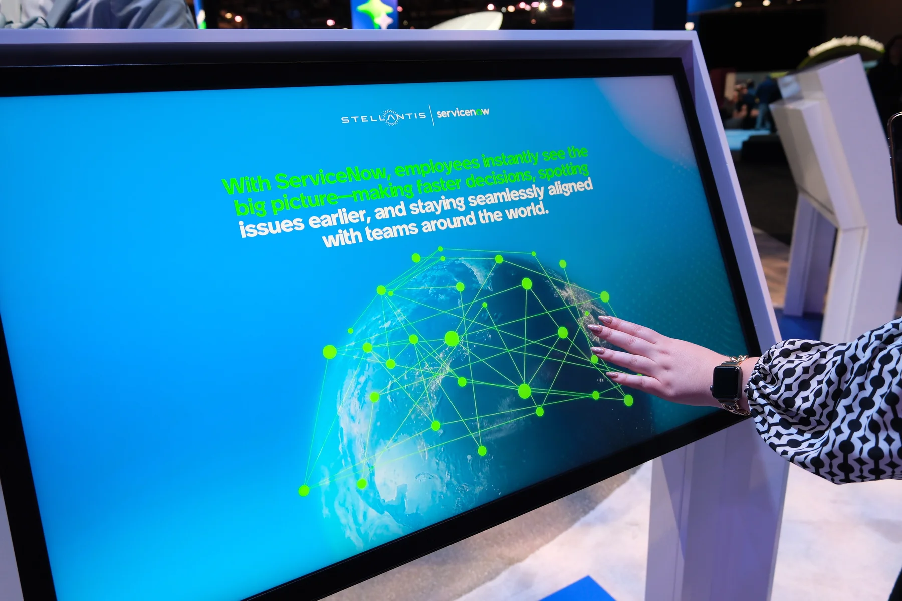 A close view of the exhibition touchscreen interface.